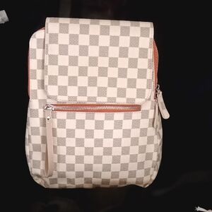 Checkered Backpack with Zipper Accents
